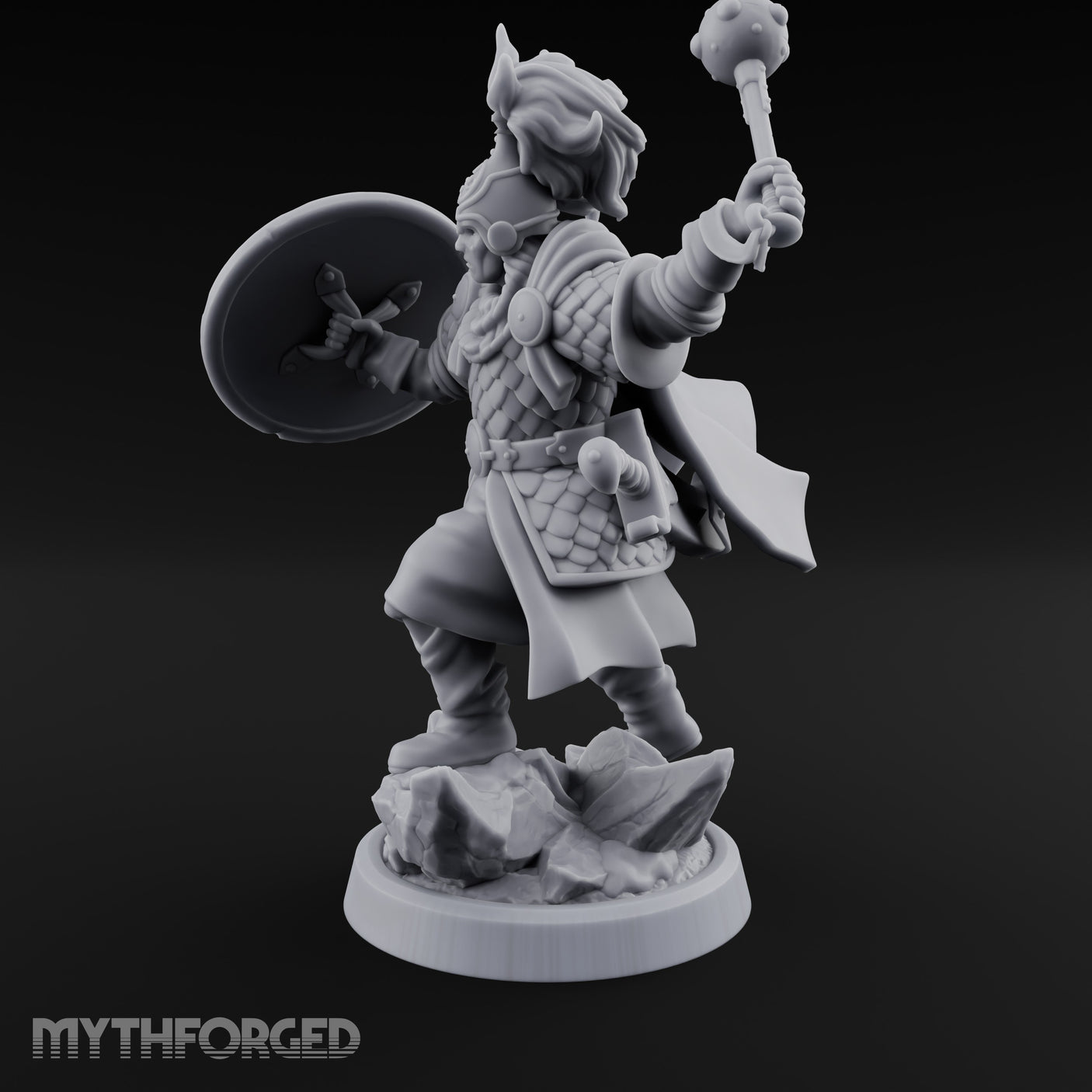Mace Smashing Shield Bracing Reef Knight Miniature for Dungeons and Dragons, Pathfinder or other TTRPGs