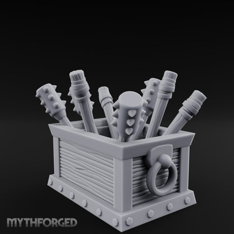 Mace-Stuffed Ring-Handled Weapon Storage Crate Miniature for Dungeons and Dragons, Pathfinder or other TTRPGs