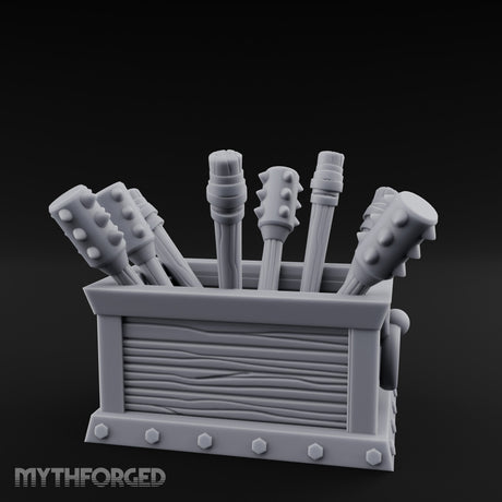 Mace-Stuffed Ring-Handled Weapon Storage Crate Miniature for Dungeons and Dragons, Pathfinder or other TTRPGs