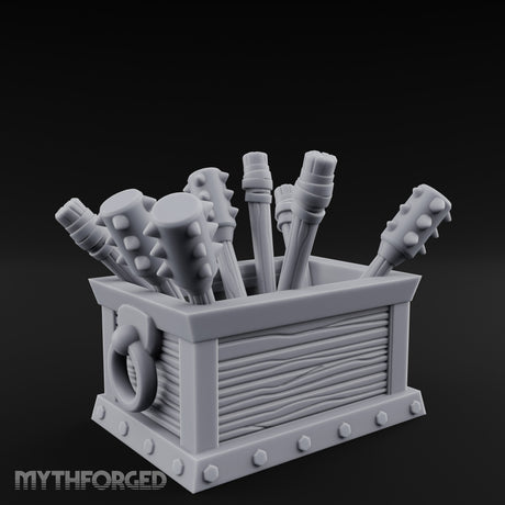 Mace-Stuffed Ring-Handled Weapon Storage Crate Miniature for Dungeons and Dragons, Pathfinder or other TTRPGs
