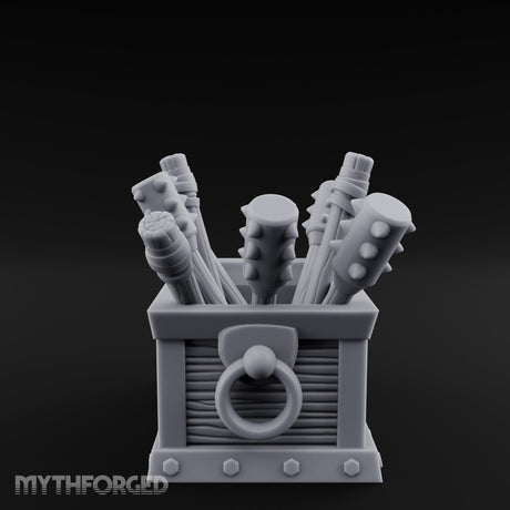 Mace-Stuffed Ring-Handled Weapon Storage Crate Miniature for Dungeons and Dragons, Pathfinder or other TTRPGs