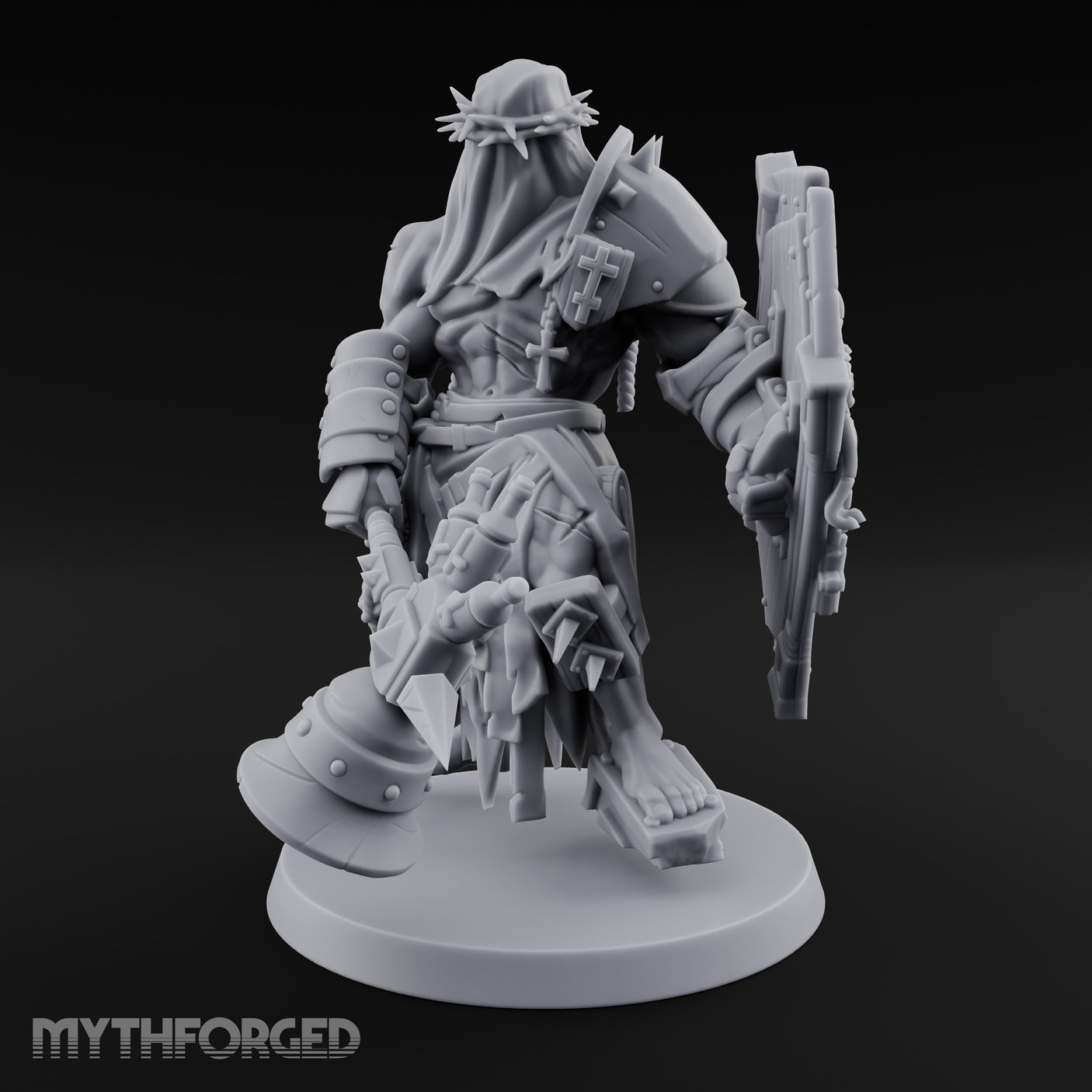 Mace Swinging Shield Bearing Anointed Warrior Miniature for Dungeons and Dragons, Pathfinder or other TTRPGs