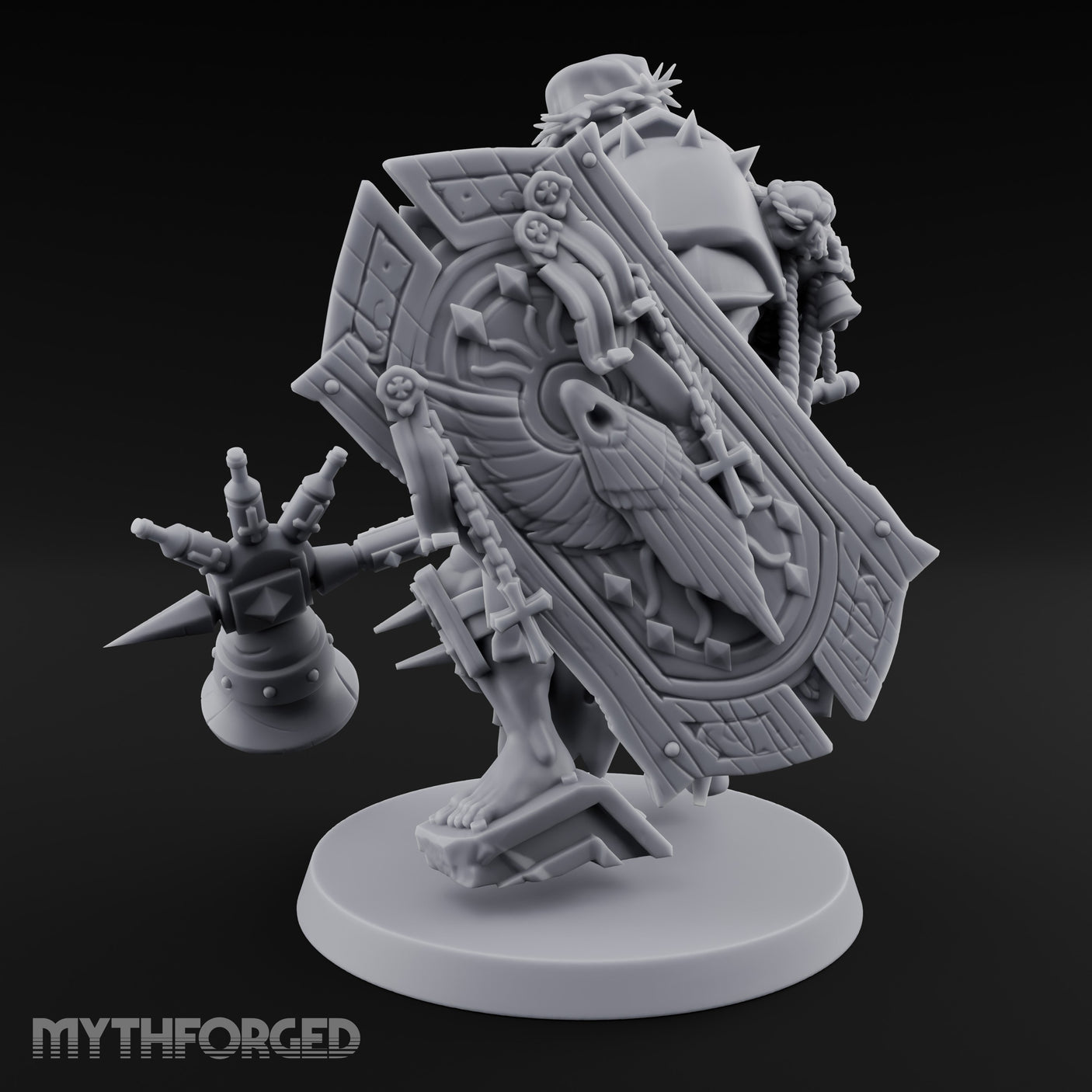 Mace Swinging Shield Bearing Anointed Warrior Miniature for Dungeons and Dragons, Pathfinder or other TTRPGs