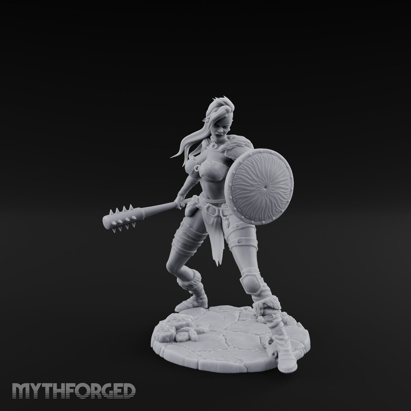 Mace Swinging Shield Ready Human Barbarian Miniature for Dungeons and Dragons, Pathfinder or other TTRPGs