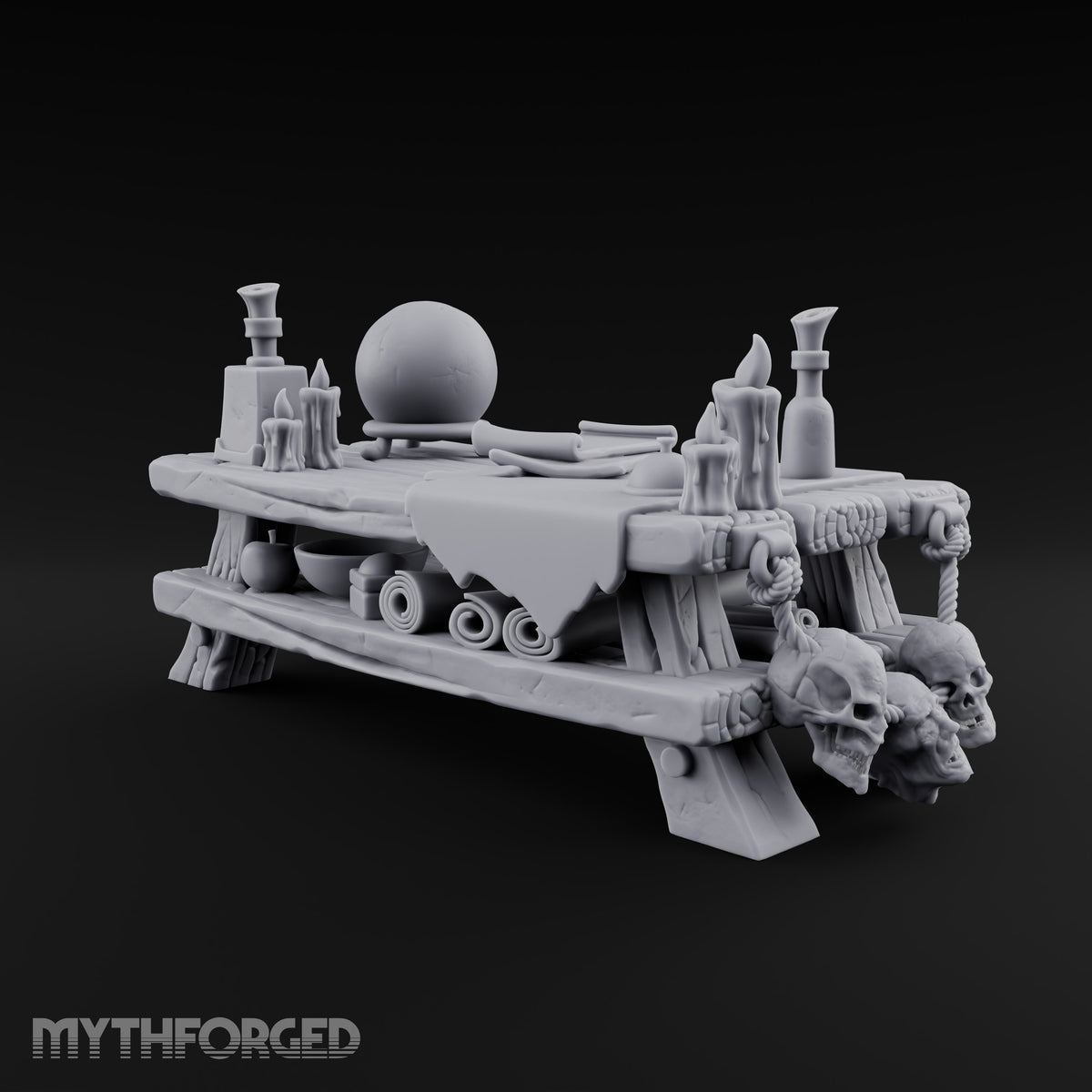 Fortune Told, Skull Sold Wooden Magic Shop Display Table