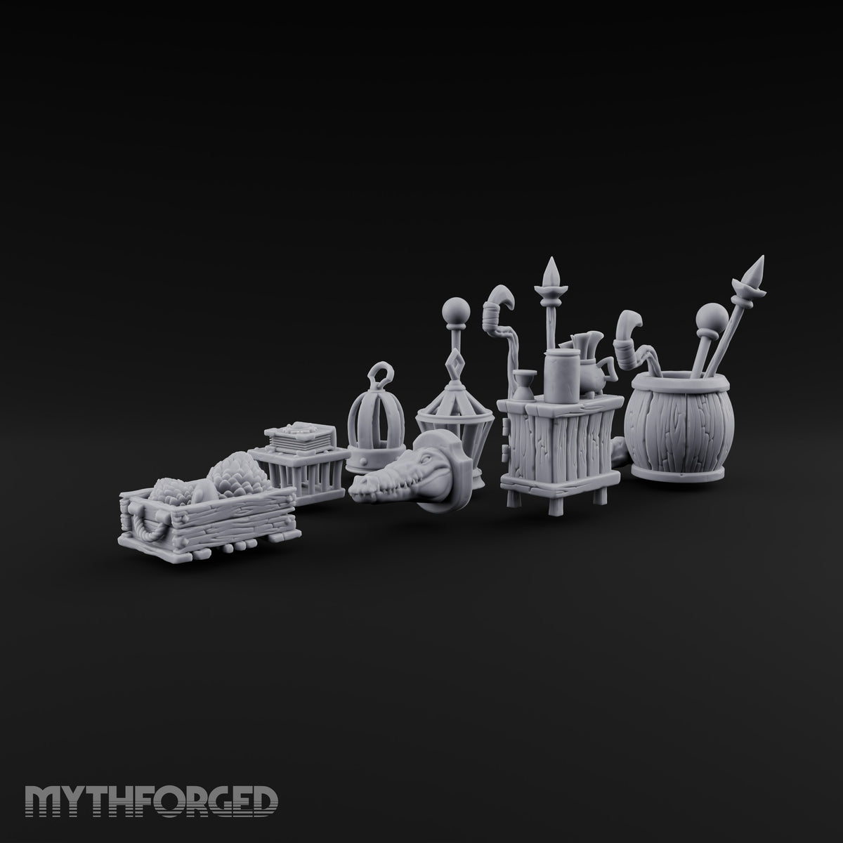 Staves Stocked, Crocodile Mounted Magic Shop Small Props Set