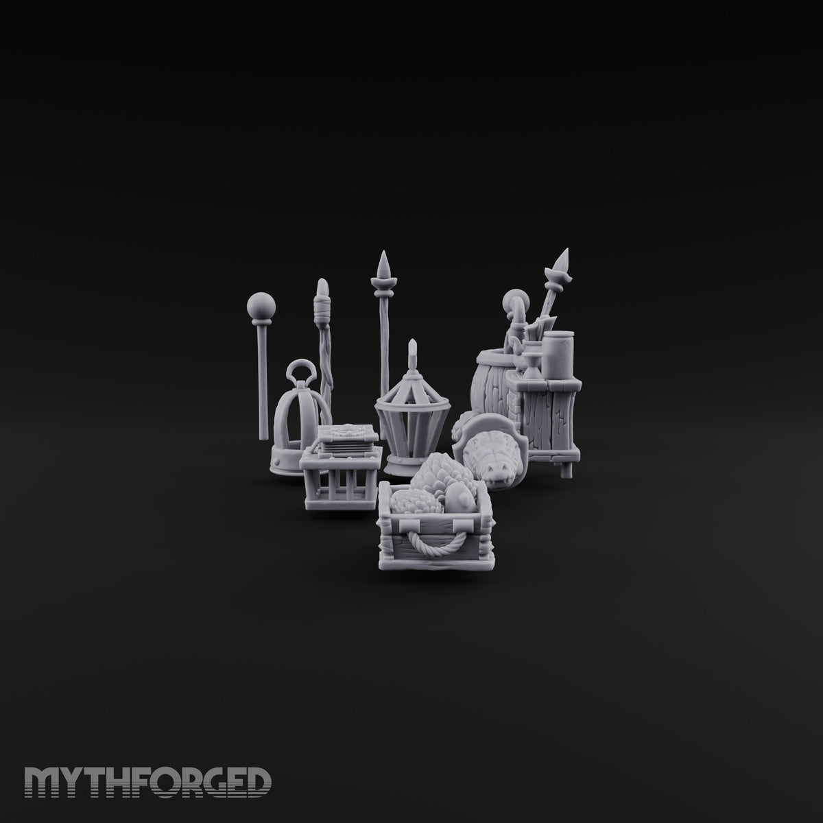 Staves Stocked, Crocodile Mounted Magic Shop Small Props Set
