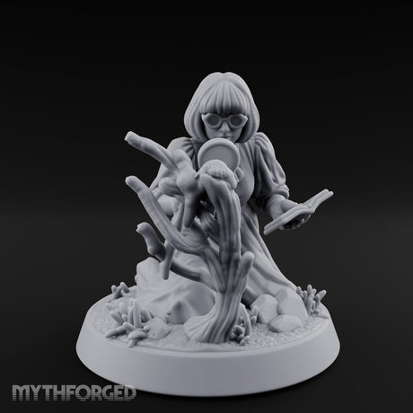 Magnifying Glass Raised Human Monster Hunter Miniature for Dungeons and Dragons, Pathfinder or other TTRPGs