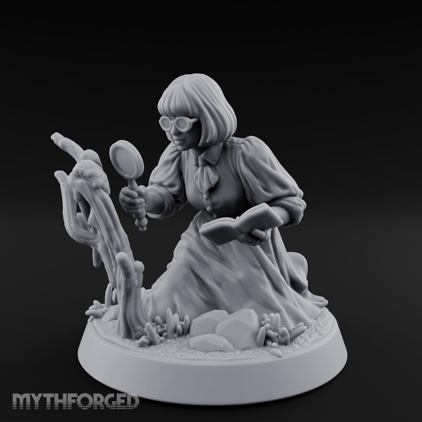 Magnifying Glass Raised Human Monster Hunter Miniature for Dungeons and Dragons, Pathfinder or other TTRPGs