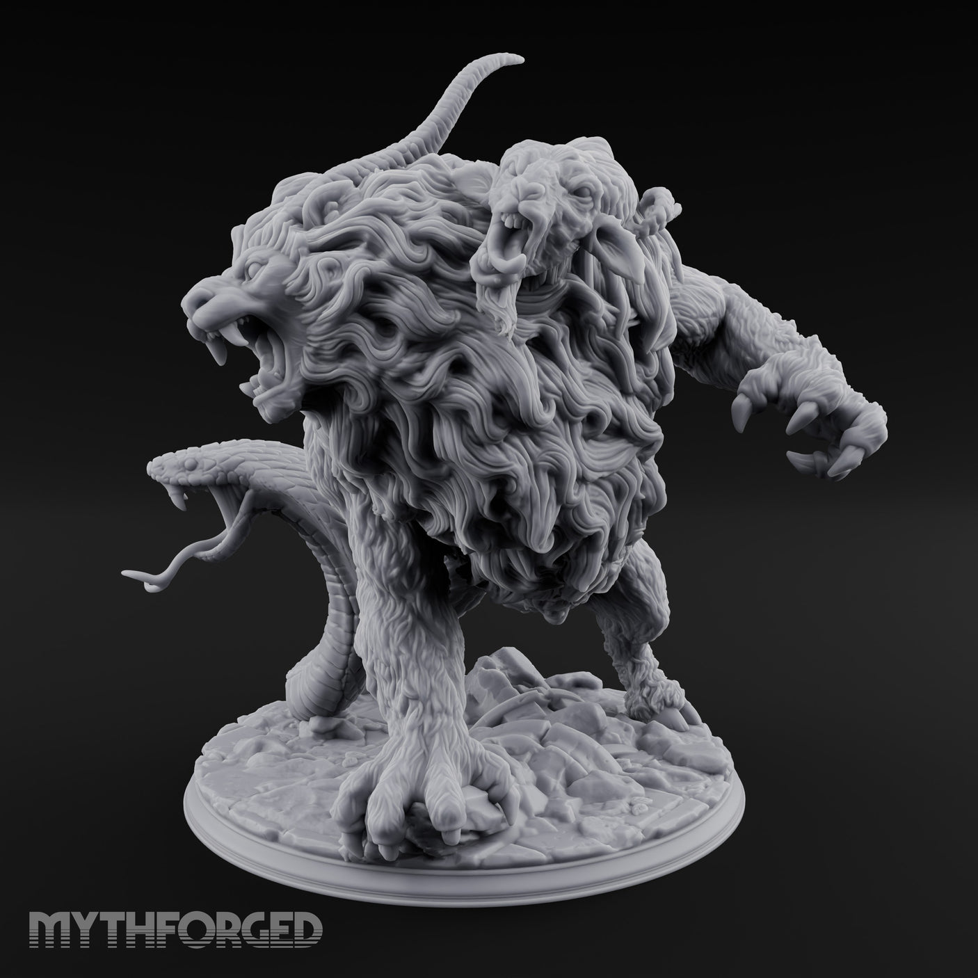 Many Mouthed Chimera Beast Miniature for Dungeons and Dragons, Pathfinder or other TTRPGs