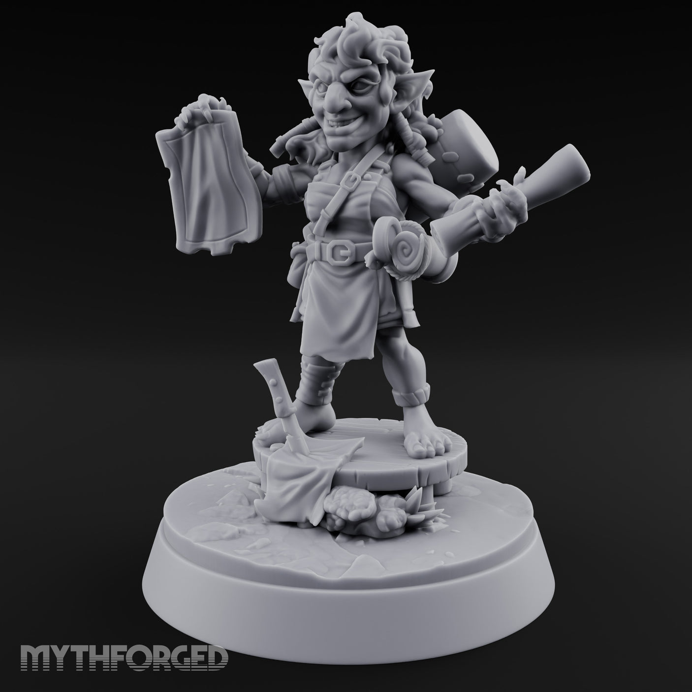 Map Waving Mallet Wielding Goblin Trickster Miniature for Dungeons and Dragons, Pathfinder or other TTRPGs