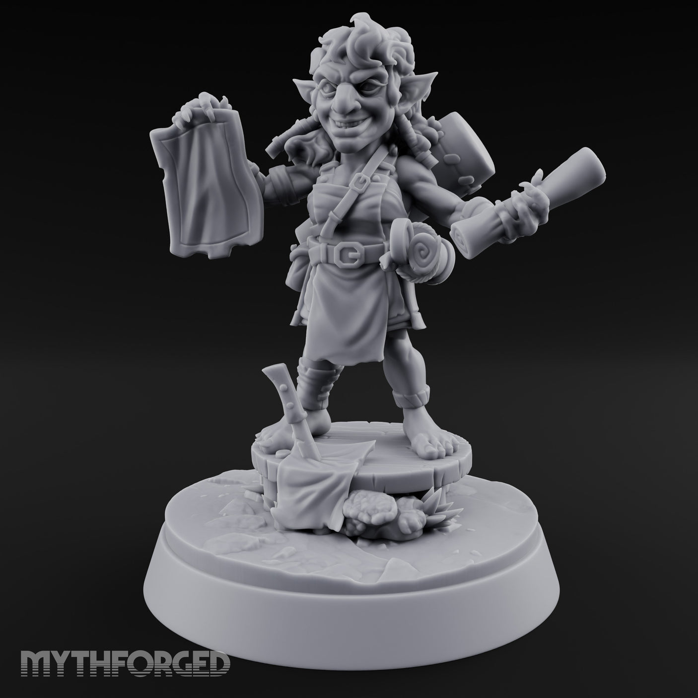 Map Waving Mallet Wielding Goblin Trickster Miniature for Dungeons and Dragons, Pathfinder or other TTRPGs