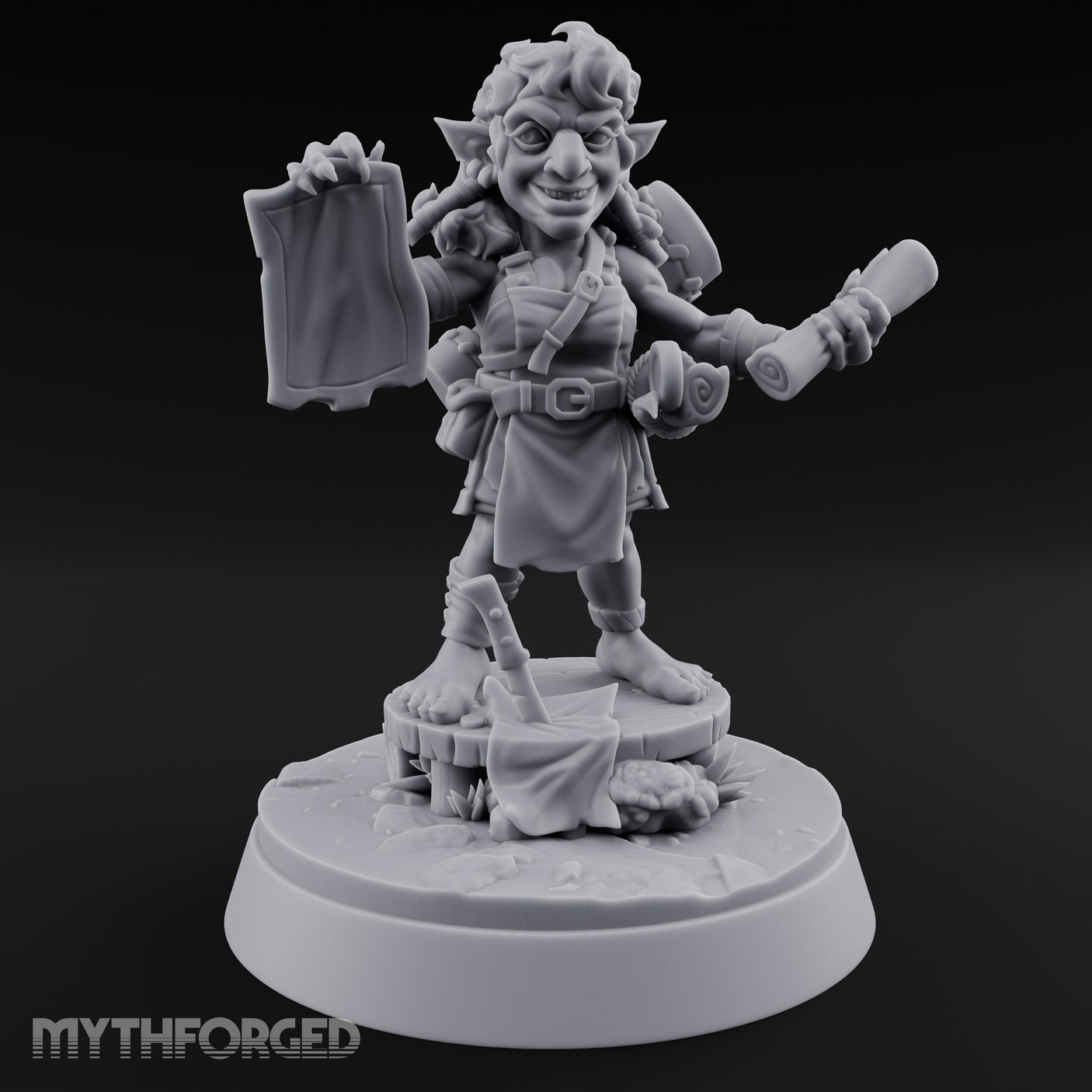 Map Waving Mallet Wielding Goblin Trickster Miniature for Dungeons and Dragons, Pathfinder or other TTRPGs