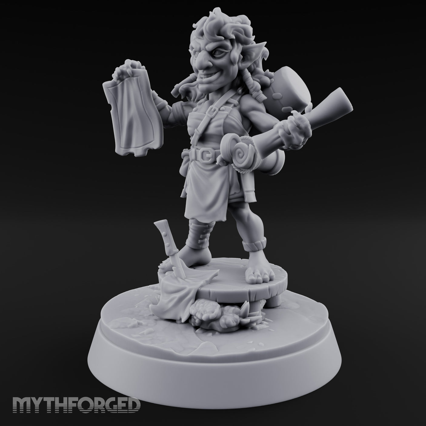 Map Waving Mallet Wielding Goblin Trickster Miniature for Dungeons and Dragons, Pathfinder or other TTRPGs