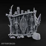 Mask-Adorned Spear-Tipped Tribal Bamboo Corner Wall Miniature for Dungeons and Dragons, Pathfinder or other TTRPGs