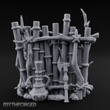 Mask-Adorned Spear-Tipped Tribal Bamboo Corner Wall Miniature for Dungeons and Dragons, Pathfinder or other TTRPGs