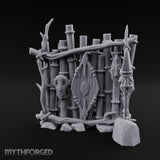 Mask-Adorned Spear-Tipped Tribal Bamboo Corner Wall Miniature for Dungeons and Dragons, Pathfinder or other TTRPGs