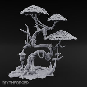 Mask-Dangled Rope-Twisted Tribal Spirit Tree Scene Miniature for Dungeons and Dragons, Pathfinder or other TTRPGs