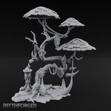 Mask-Dangled Rope-Twisted Tribal Spirit Tree Scene Miniature for Dungeons and Dragons, Pathfinder or other TTRPGs