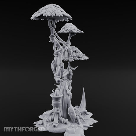 Mask-Dangled Rope-Twisted Tribal Spirit Tree Scene Miniature for Dungeons and Dragons, Pathfinder or other TTRPGs