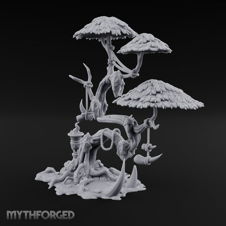 Mask-Dangled Rope-Twisted Tribal Spirit Tree Scene Miniature for Dungeons and Dragons, Pathfinder or other TTRPGs