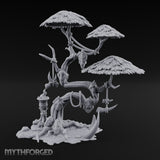 Mask-Dangled Rope-Twisted Tribal Spirit Tree Scene Miniature for Dungeons and Dragons, Pathfinder or other TTRPGs