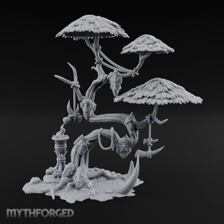 Mask-Dangled Rope-Twisted Tribal Spirit Tree Scene Miniature for Dungeons and Dragons, Pathfinder or other TTRPGs
