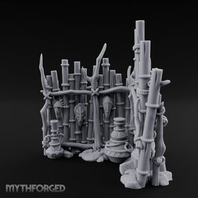 Mask-Hung Urn-Cluttered Tribal Bamboo Corner Wall Miniature for Dungeons and Dragons, Pathfinder or other TTRPGs