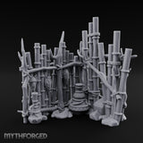 Mask-Hung Urn-Cluttered Tribal Bamboo Corner Wall Miniature for Dungeons and Dragons, Pathfinder or other TTRPGs