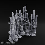 Mask-Hung Urn-Cluttered Tribal Bamboo Corner Wall Miniature for Dungeons and Dragons, Pathfinder or other TTRPGs