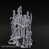 Mask-Hung Urn-Cluttered Tribal Bamboo Corner Wall Miniature for Dungeons and Dragons, Pathfinder or other TTRPGs