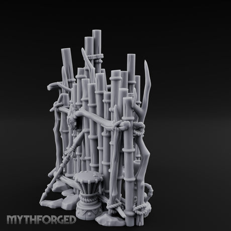 Mask-Hung Urn-Cluttered Tribal Bamboo Corner Wall Miniature for Dungeons and Dragons, Pathfinder or other TTRPGs