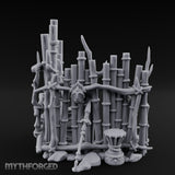Mask-Hung Urn-Cluttered Tribal Bamboo Corner Wall Miniature for Dungeons and Dragons, Pathfinder or other TTRPGs