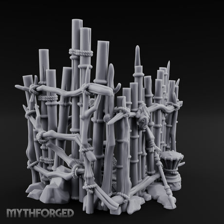 Mask-Hung Urn-Cluttered Tribal Bamboo Corner Wall Miniature for Dungeons and Dragons, Pathfinder or other TTRPGs