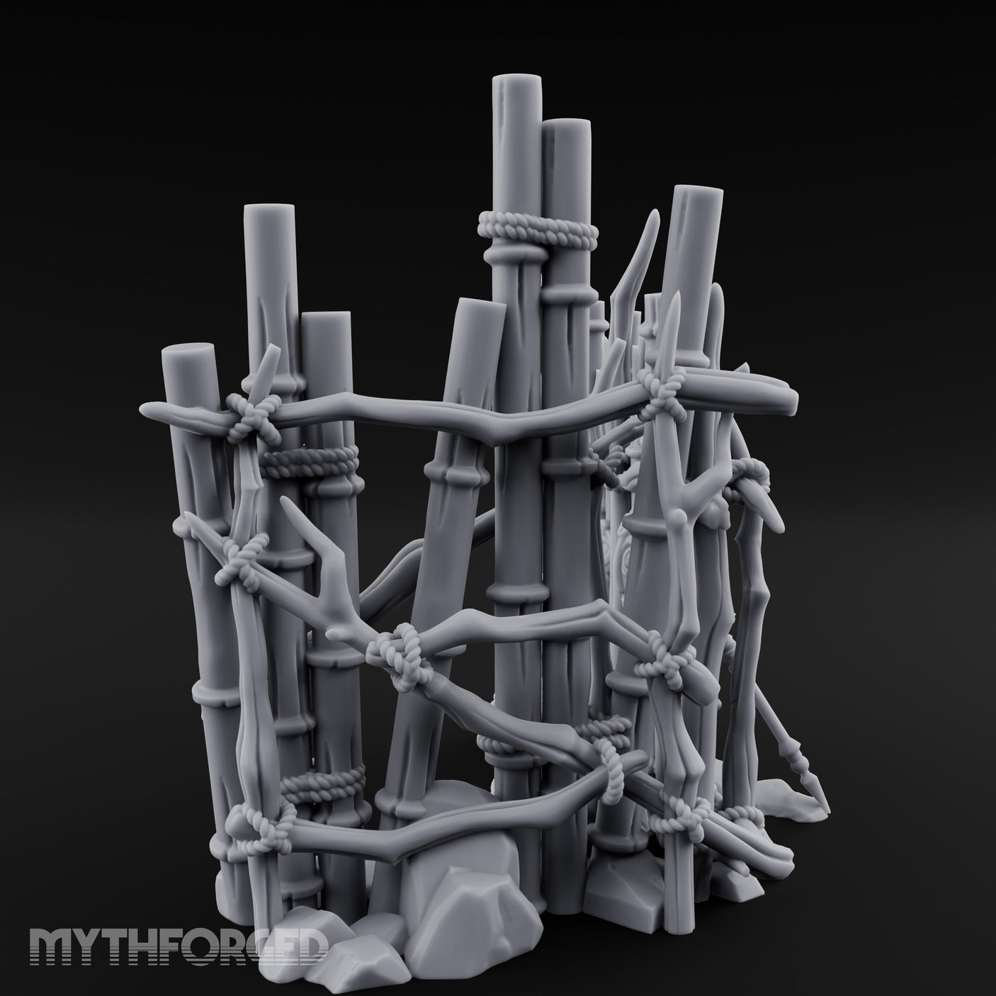 Mask-Hung Urn-Cluttered Tribal Bamboo Corner Wall Miniature for Dungeons and Dragons, Pathfinder or other TTRPGs