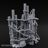 Mask-Hung Urn-Cluttered Tribal Bamboo Corner Wall Miniature for Dungeons and Dragons, Pathfinder or other TTRPGs