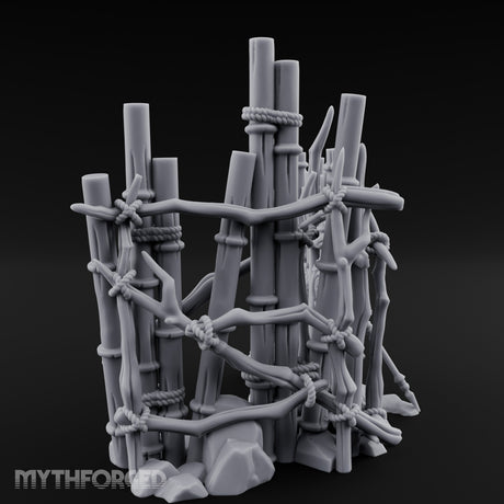 Mask-Hung Urn-Cluttered Tribal Bamboo Corner Wall Miniature for Dungeons and Dragons, Pathfinder or other TTRPGs