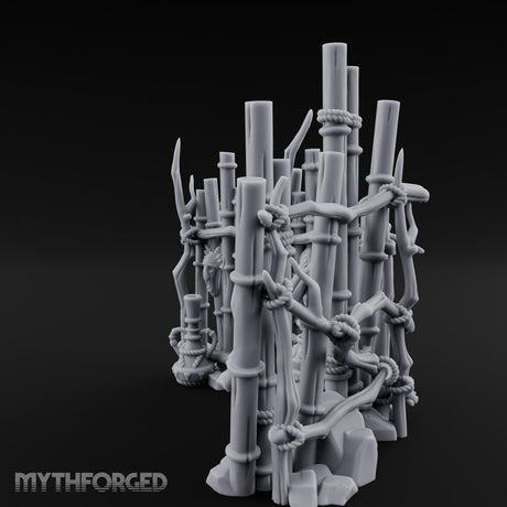 Mask-Hung Urn-Cluttered Tribal Bamboo Corner Wall Miniature for Dungeons and Dragons, Pathfinder or other TTRPGs