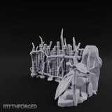 Mask-Hung Weapon-Strewn Tribal Bamboo Corner Wall Scene Miniature for Dungeons and Dragons, Pathfinder or other TTRPGs