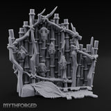 Mask-Nailed Vine-Tangled Tribal Bamboo Wall Scene Miniature for Dungeons and Dragons, Pathfinder or other TTRPGs