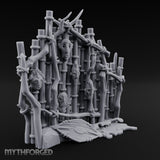 Mask-Nailed Vine-Tangled Tribal Bamboo Wall Scene Miniature for Dungeons and Dragons, Pathfinder or other TTRPGs