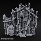 Mask-Nailed Vine-Tangled Tribal Bamboo Wall Scene Miniature for Dungeons and Dragons, Pathfinder or other TTRPGs
