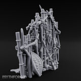 Mask-Nailed Vine-Tangled Tribal Bamboo Wall Scene Miniature for Dungeons and Dragons, Pathfinder or other TTRPGs