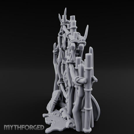 Mask-Nailed Vine-Tangled Tribal Bamboo Wall Scene Miniature for Dungeons and Dragons, Pathfinder or other TTRPGs