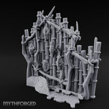 Mask-Nailed Vine-Tangled Tribal Bamboo Wall Scene Miniature for Dungeons and Dragons, Pathfinder or other TTRPGs