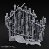 Mask-Nailed Vine-Tangled Tribal Bamboo Wall Scene Miniature for Dungeons and Dragons, Pathfinder or other TTRPGs