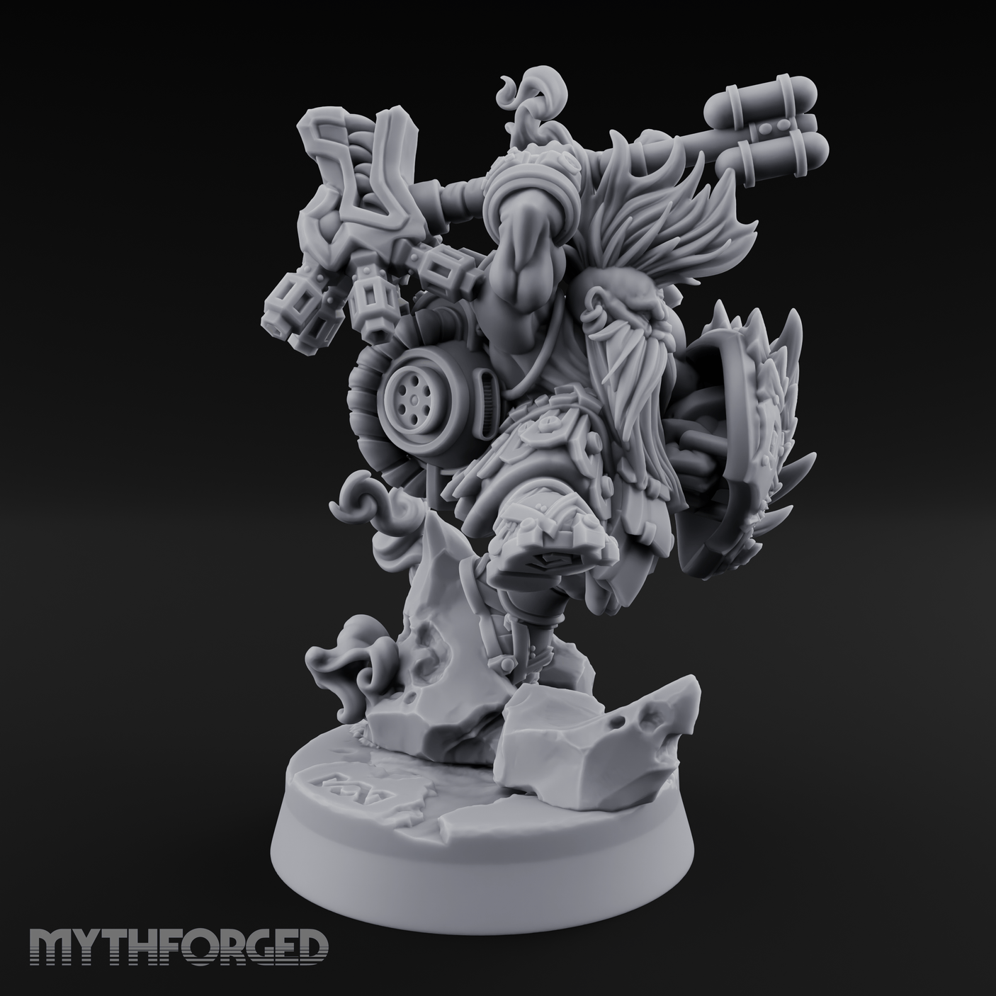 Steam Powered Dwarf Fighter Miniature for Dungeons and Dragons, Pathfinder or other TTRPGs
