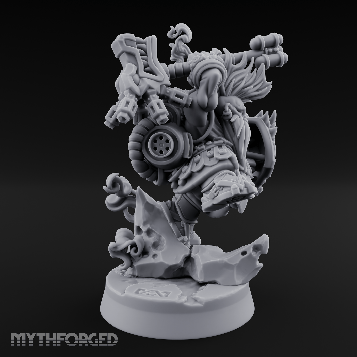 Steam Powered Dwarf Fighter Miniature for Dungeons and Dragons, Pathfinder or other TTRPGs