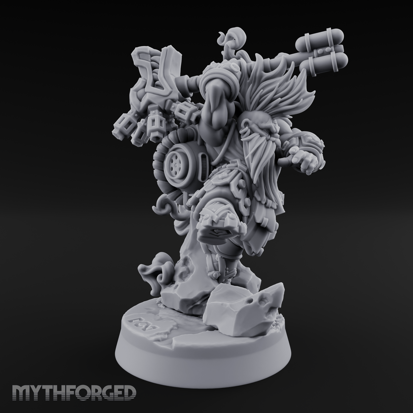 Steam Powered Dwarf Fighter Miniature for Dungeons and Dragons, Pathfinder or other TTRPGs