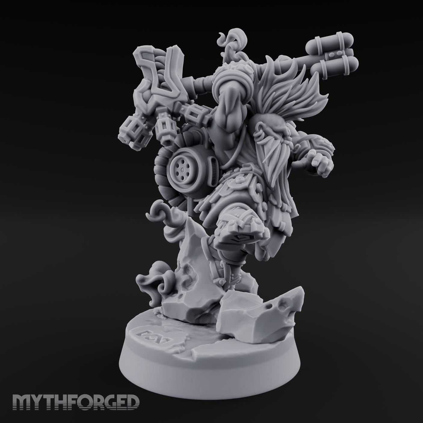 Steam Powered Dwarf Fighter Miniature for Dungeons and Dragons, Pathfinder or other TTRPGs